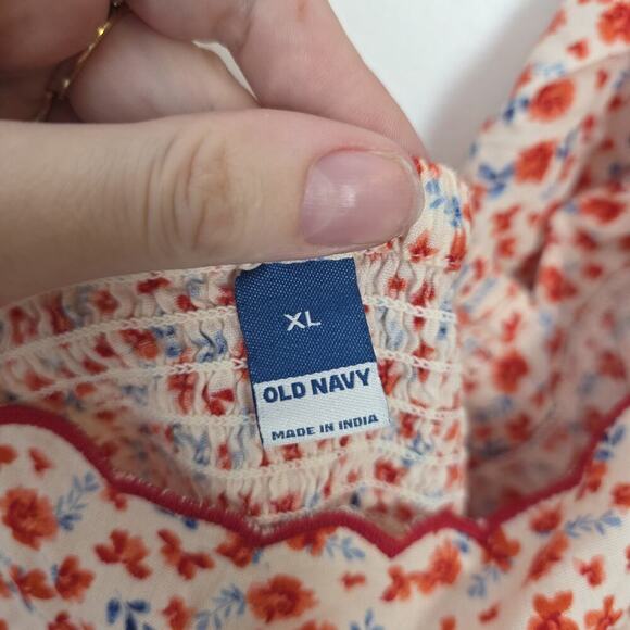 Old Navy White Orange Ditzy Floral Girly Flutter Sleeve Swing Blouse Size XL - Picture 6 of 11